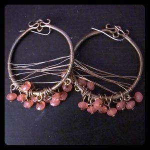 Gold with coral bead accent fashion earrings